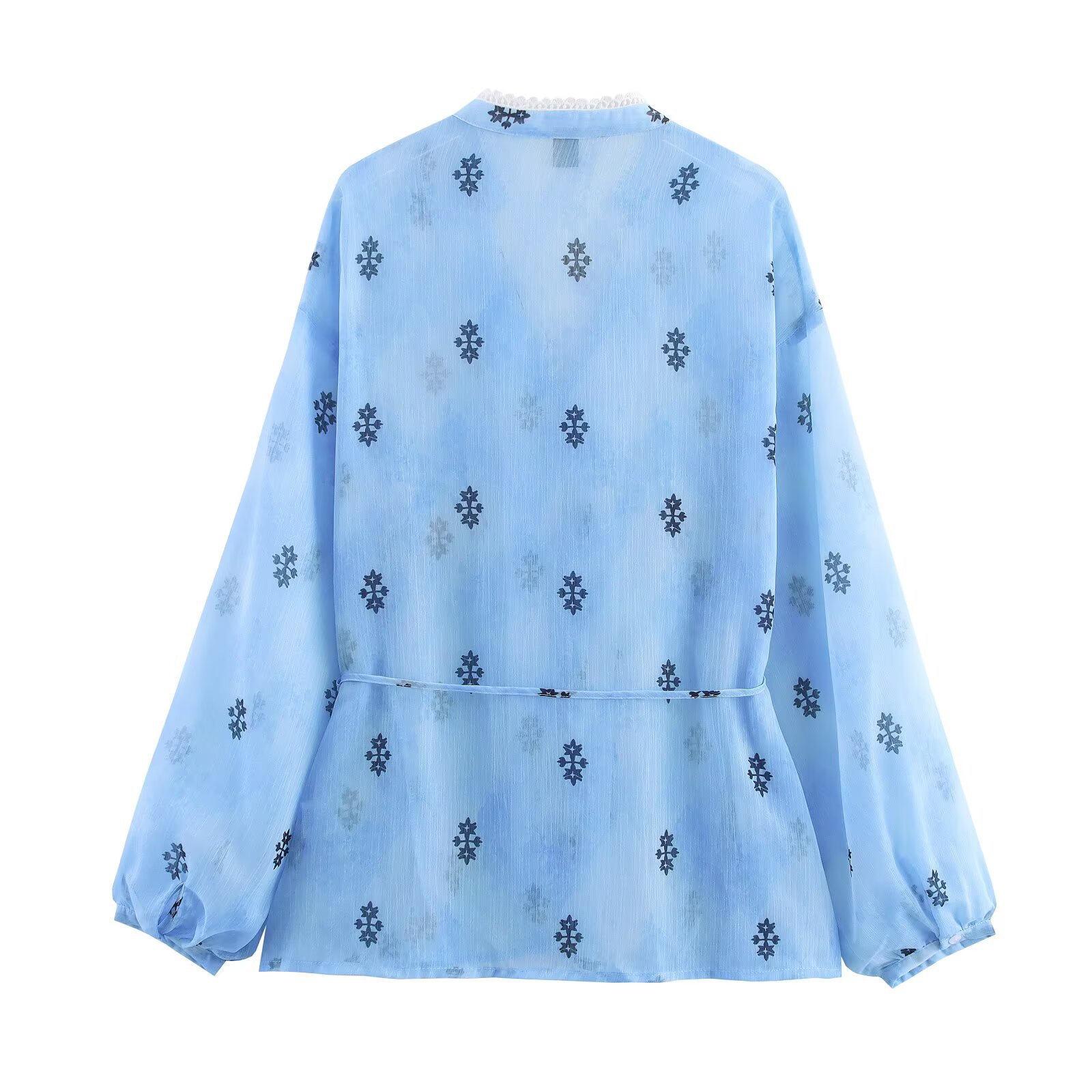 Chiffon Blouse - Floral Lace Waist Slimming Top KUN-00121