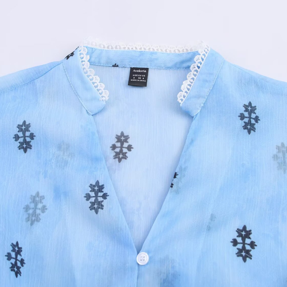 Chiffon Blouse - Floral Lace Waist Slimming Top KUN-00121