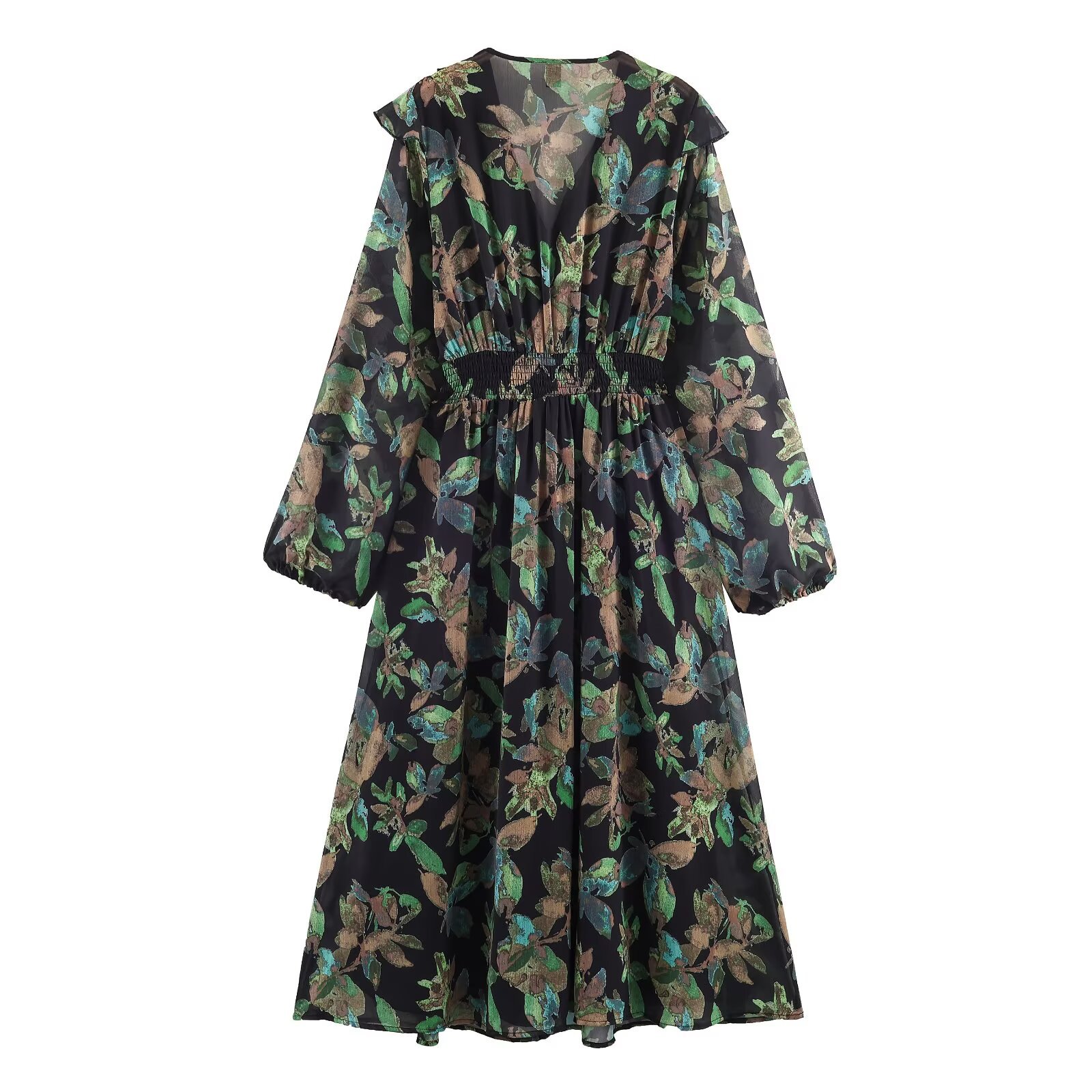 Vestido de manga larga con estampado floral para mujer, clásico, informal y elegante, KUN-00017
