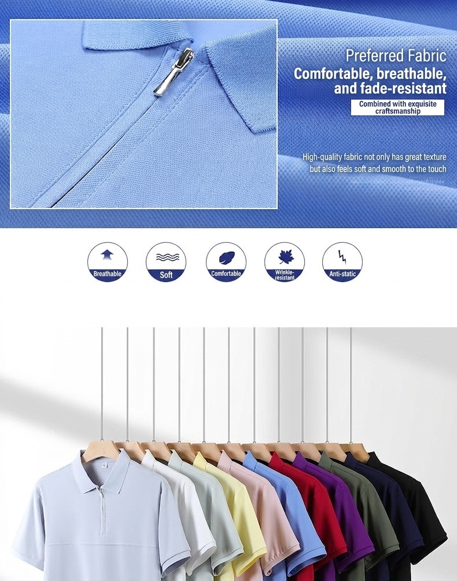 Polo da uomo a mezza zip ad asciugatura rapida - Traspirante e fresca
