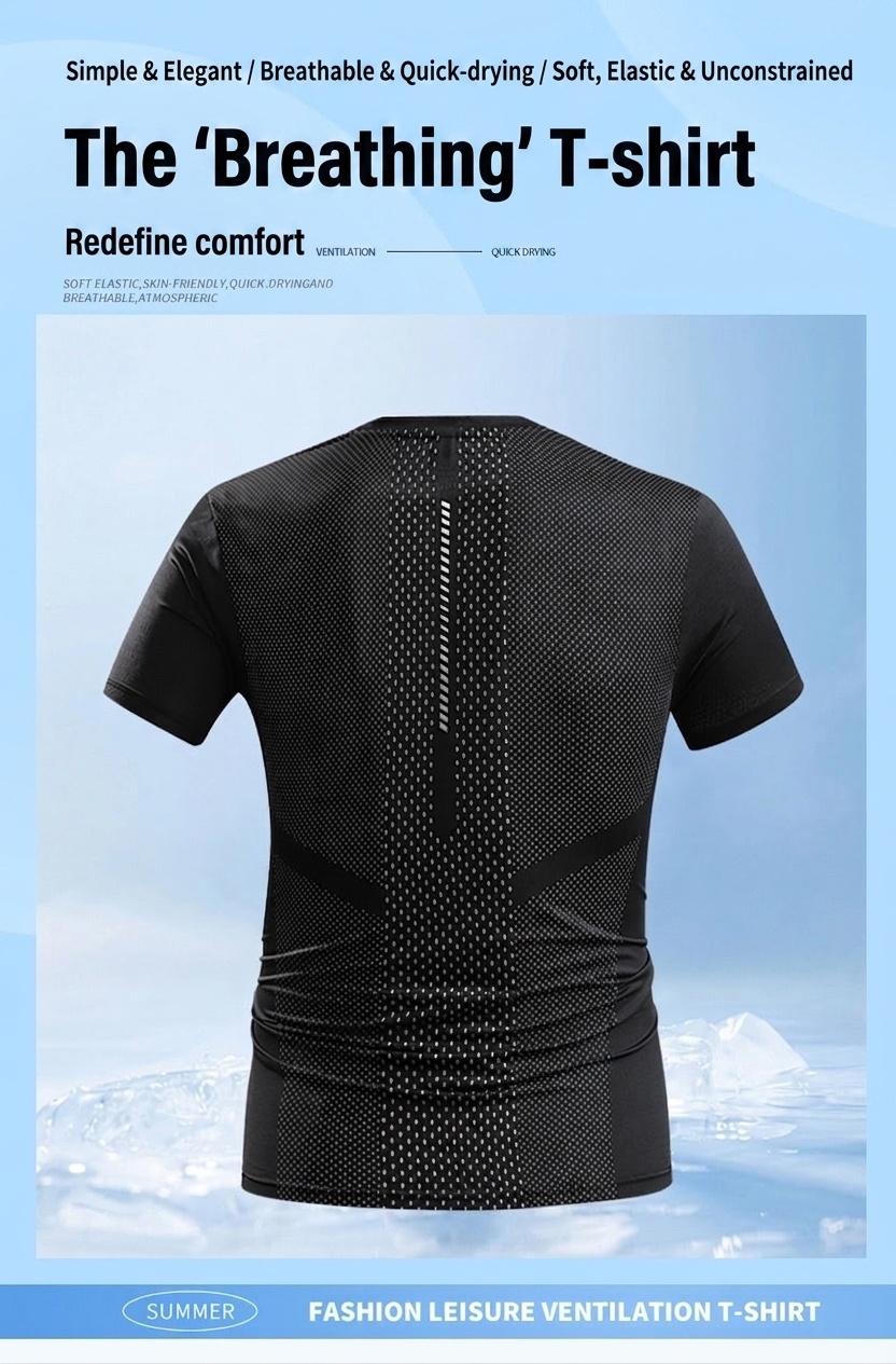T-shirt sportiva da uomo ad asciugatura rapida e traspirante.