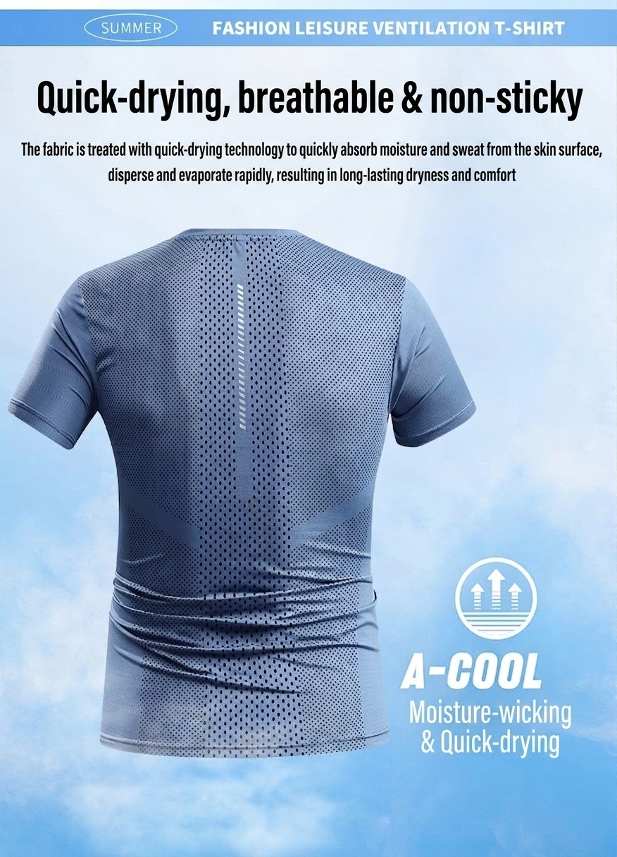 T-shirt sportiva da uomo ad asciugatura rapida e traspirante.