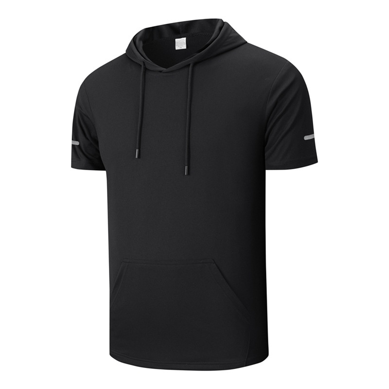 T-shirt de sport à capuche à manches courtes et séchage rapide pour homme