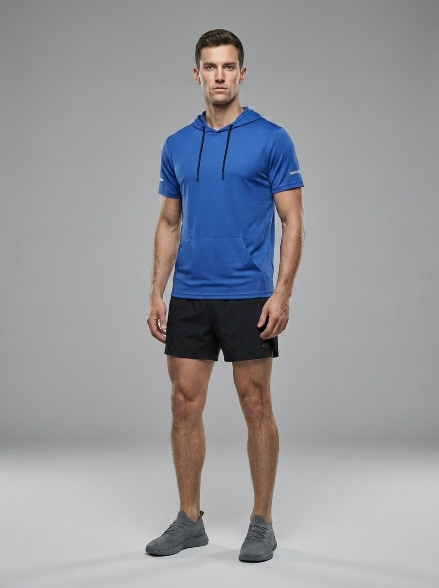 T-shirt de sport à capuche à manches courtes et séchage rapide pour homme