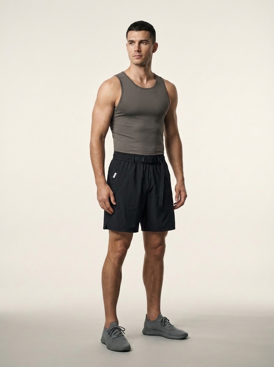 Pantalones cortos cargo de estilo técnico para hombre con cinturón de hebilla - Corte informal