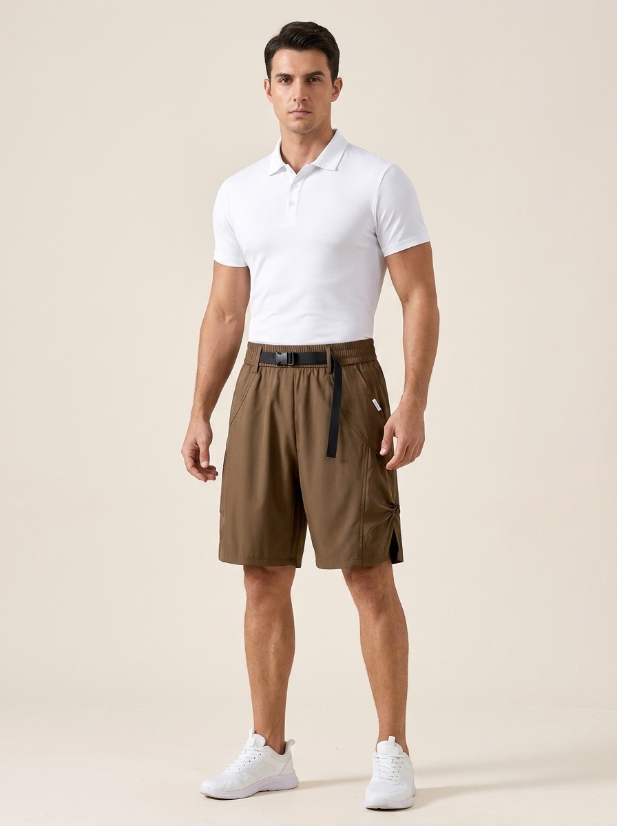 Pantalones cortos cargo de estilo técnico para hombre con cinturón de hebilla - Corte informal