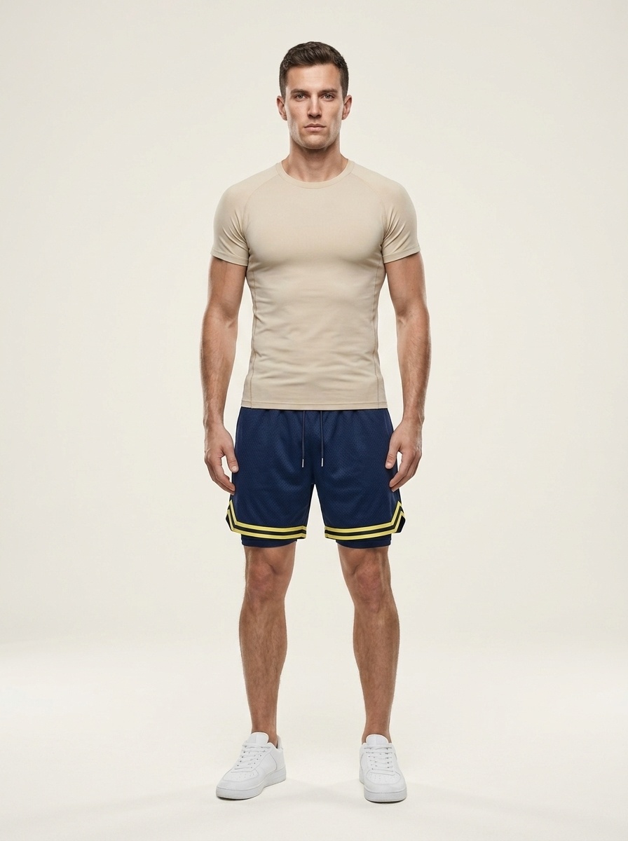 Pantalones cortos de baloncesto de malla para hombre con forro y bolsillos.