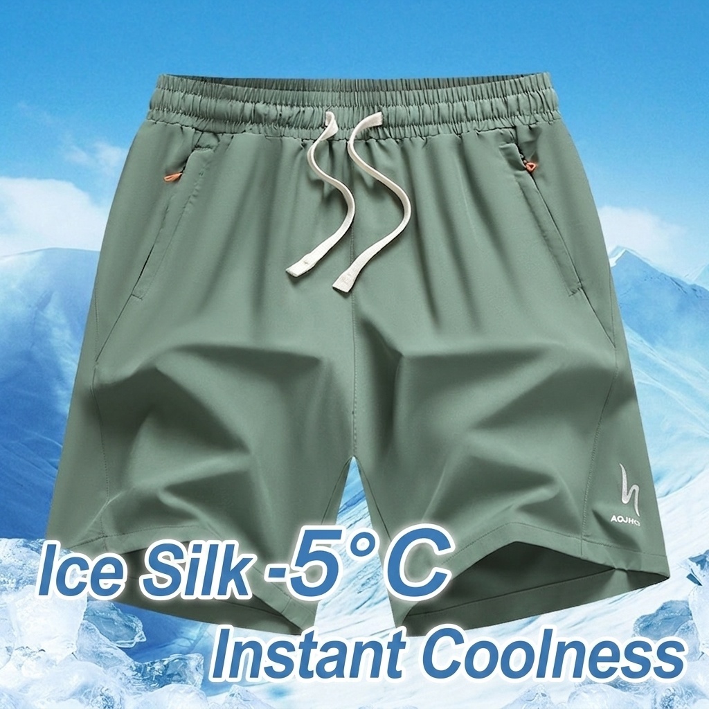 Sportliche Herren-Shorts aus Eisseide, schnelltrocknend, mit Reißverschlusstaschen
