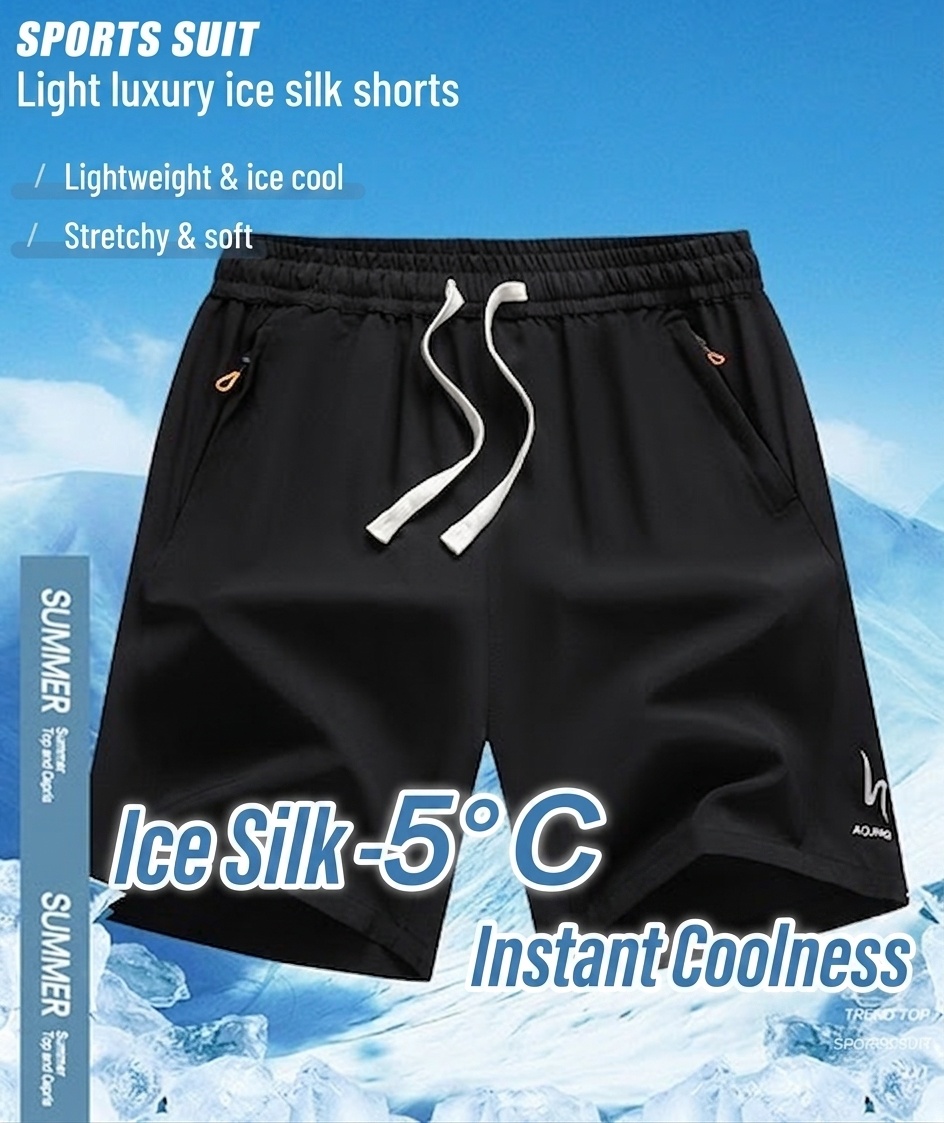 Sportliche Herren-Shorts aus Eisseide, schnelltrocknend, mit Reißverschlusstaschen
