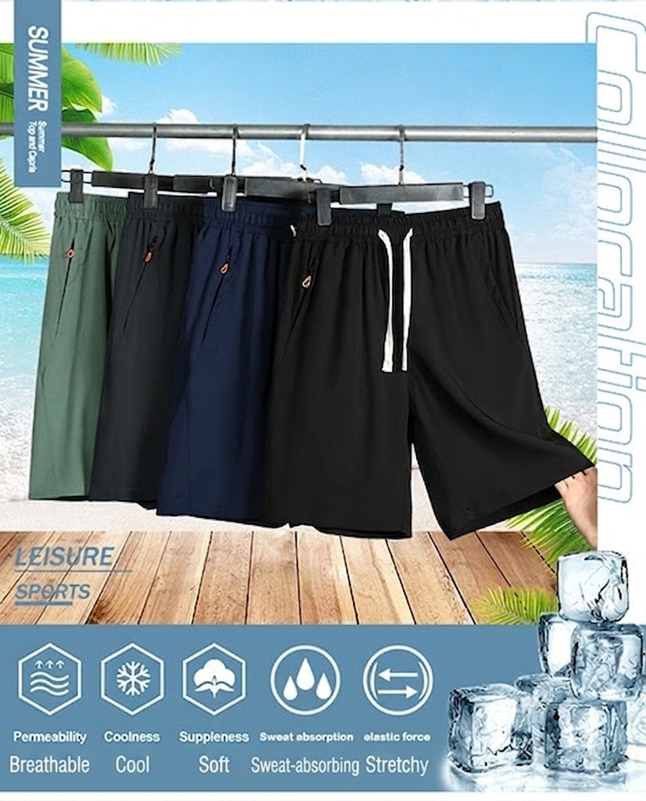 Sportliche Herren-Shorts aus Eisseide, schnelltrocknend, mit Reißverschlusstaschen