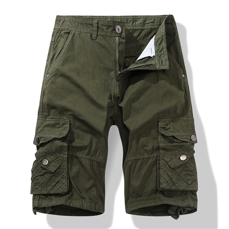 Pantalones cortos cargo casuales para hombre con múltiples bolsillos, ideales para actividades al aire libre.