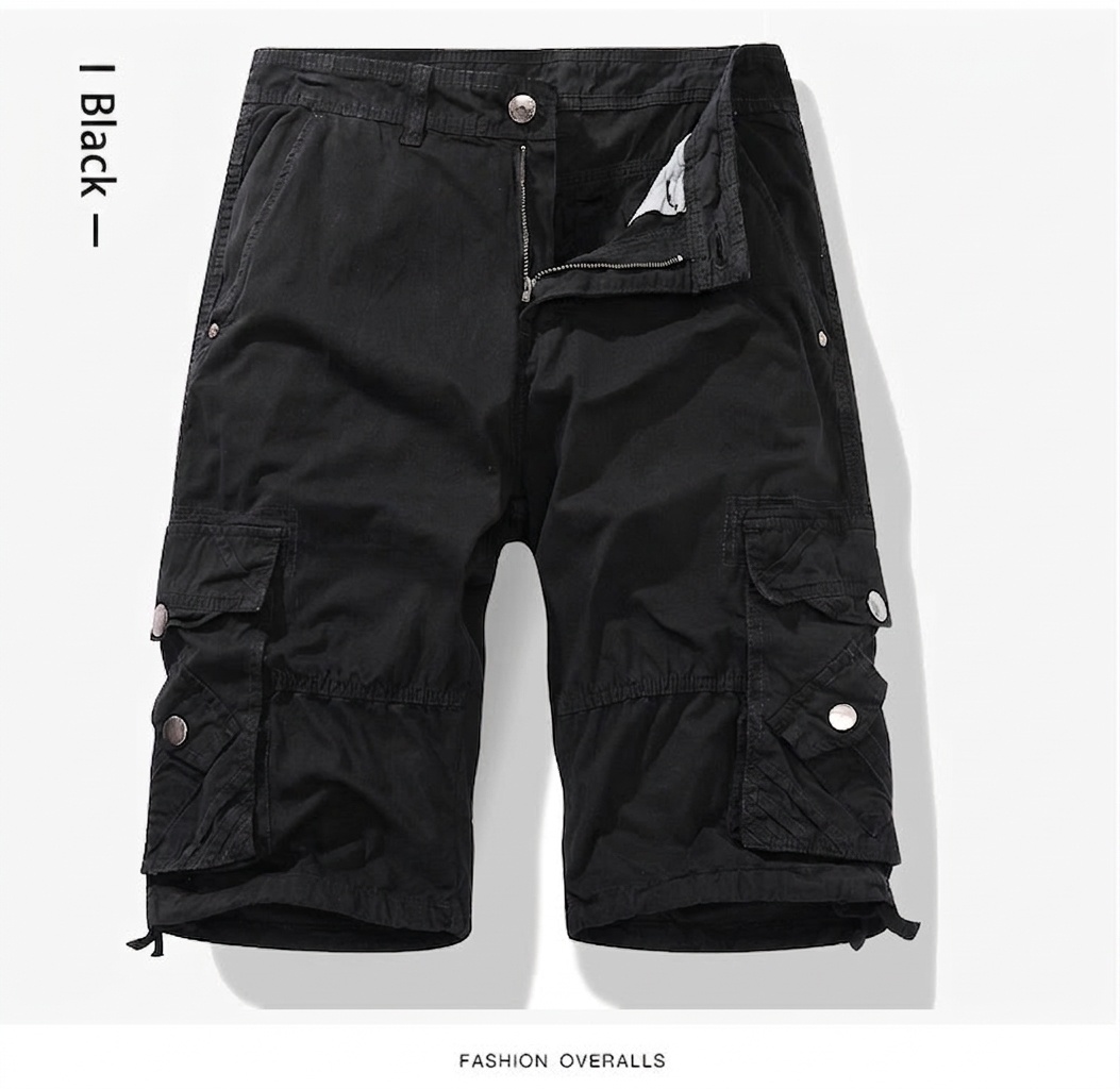Pantalones cortos cargo casuales para hombre con múltiples bolsillos, ideales para actividades al aire libre.