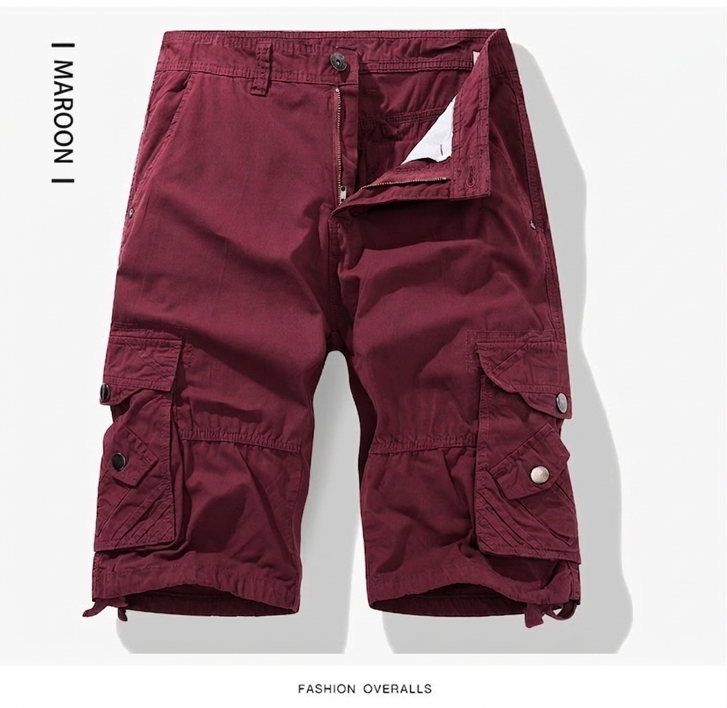 Pantalones cortos cargo casuales para hombre con múltiples bolsillos, ideales para actividades al aire libre.