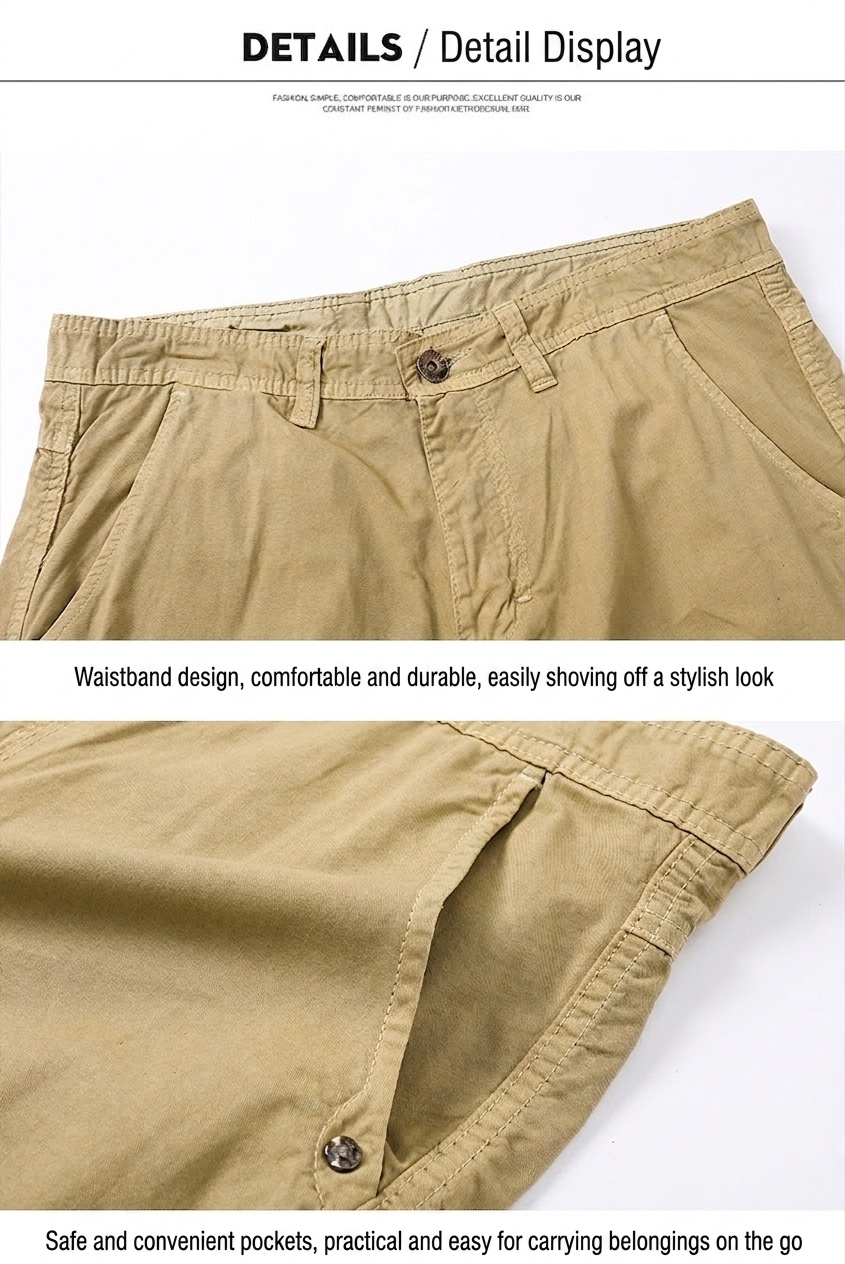 Pantalones cortos cargo casuales para hombre con múltiples bolsillos, ideales para actividades al aire libre.