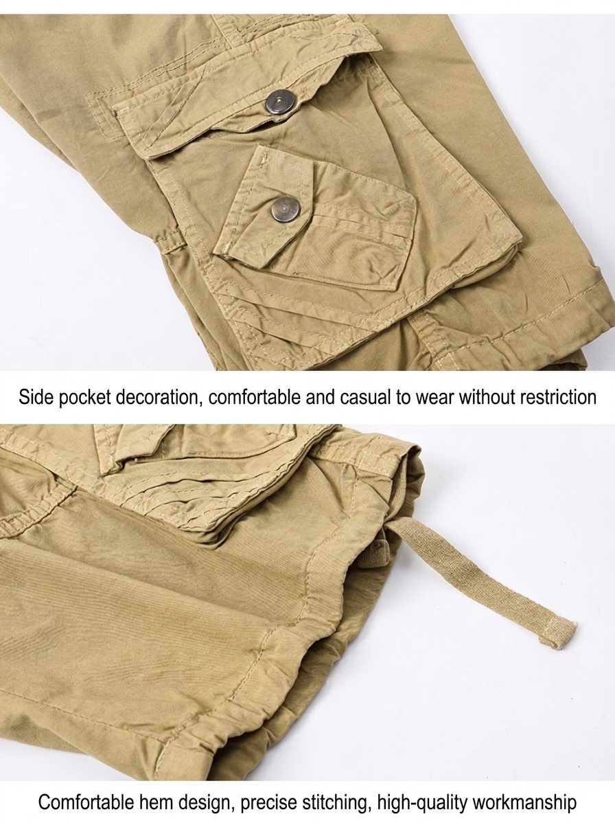 Pantalones cortos cargo casuales para hombre con múltiples bolsillos, ideales para actividades al aire libre.