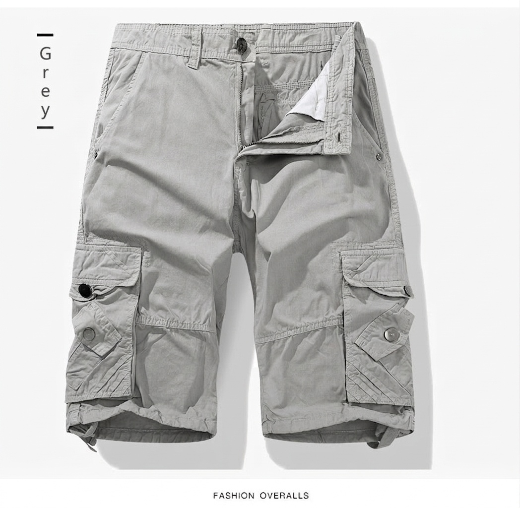 Pantalones cortos cargo casuales para hombre con múltiples bolsillos, ideales para actividades al aire libre.