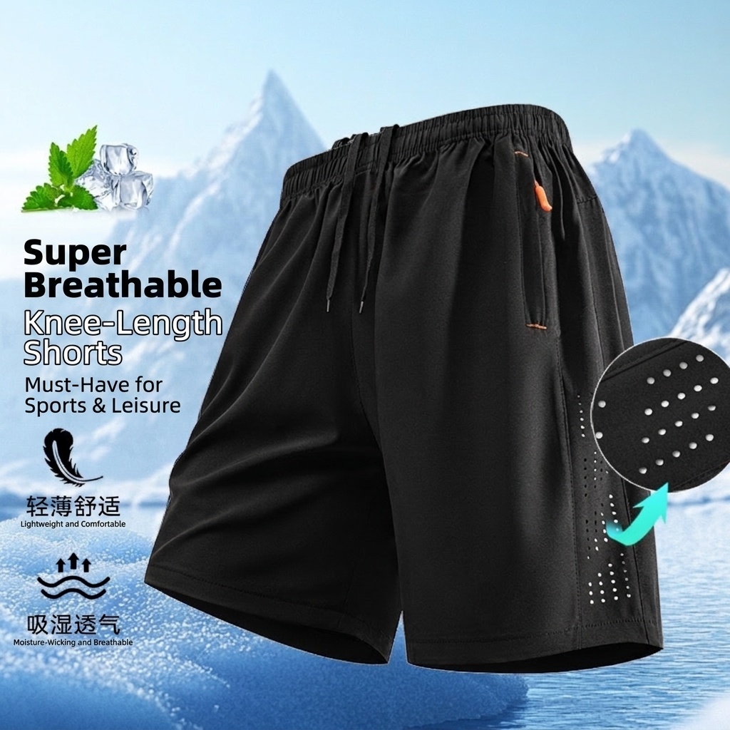 Pantalones cortos deportivos transpirables para hombre - Secado rápido para gimnasio y running