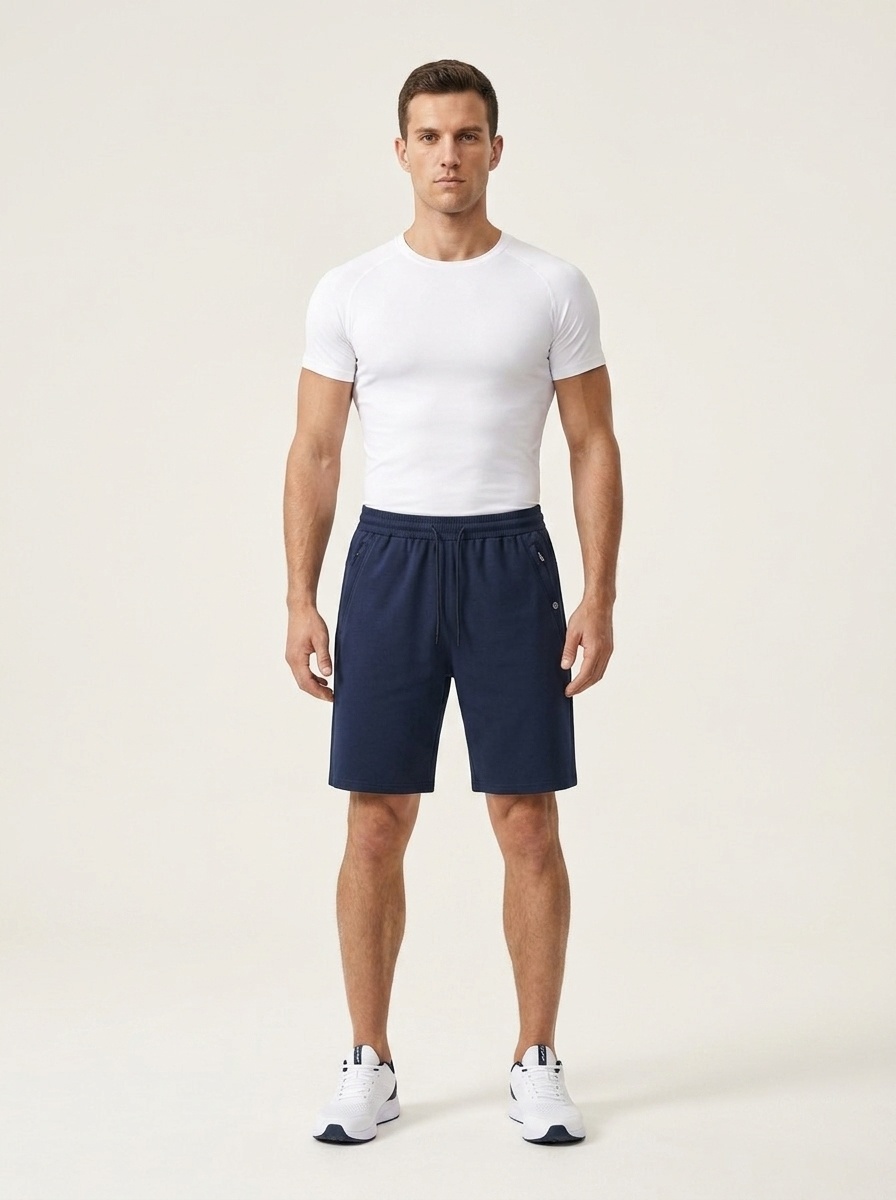 Pantalones cortos deportivos para hombre con bolsillos con cremallera.