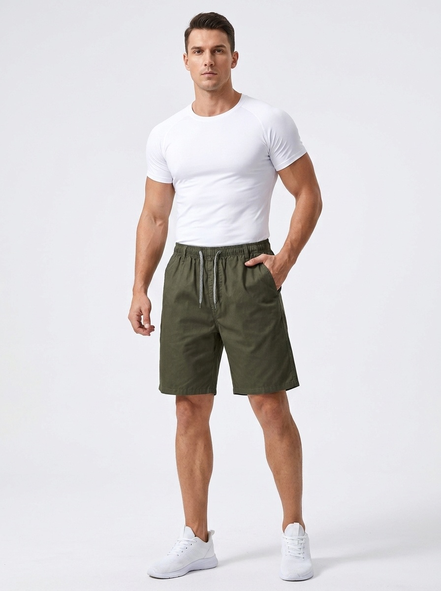 Pantalones cortos deportivos casuales para hombre con cintura elástica y cordón ajustable.
