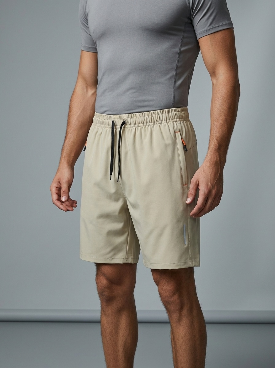 Pantalones cortos deportivos de secado rápido para hombre con bolsillos con cremallera.
