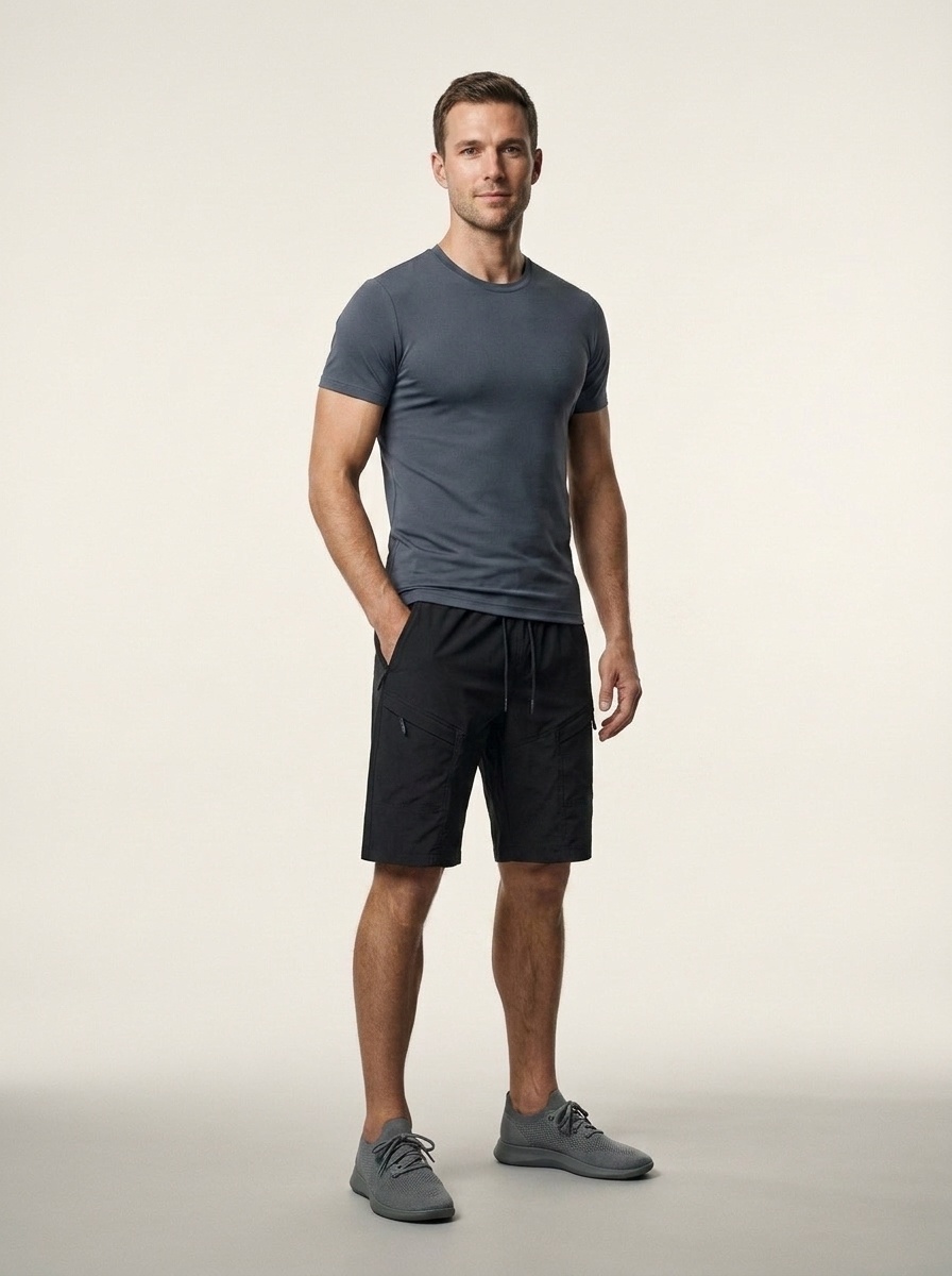 Pantalones cortos cargo para hombre para exteriores con bolsillos y cintura con cordón ajustable.