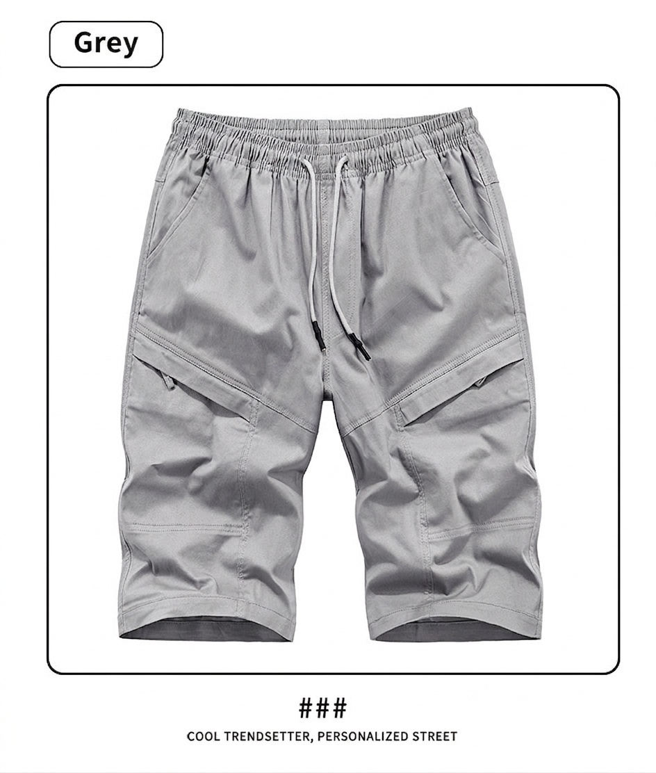 Pantalones cortos cargo para hombre para exteriores con bolsillos y cintura con cordón ajustable.