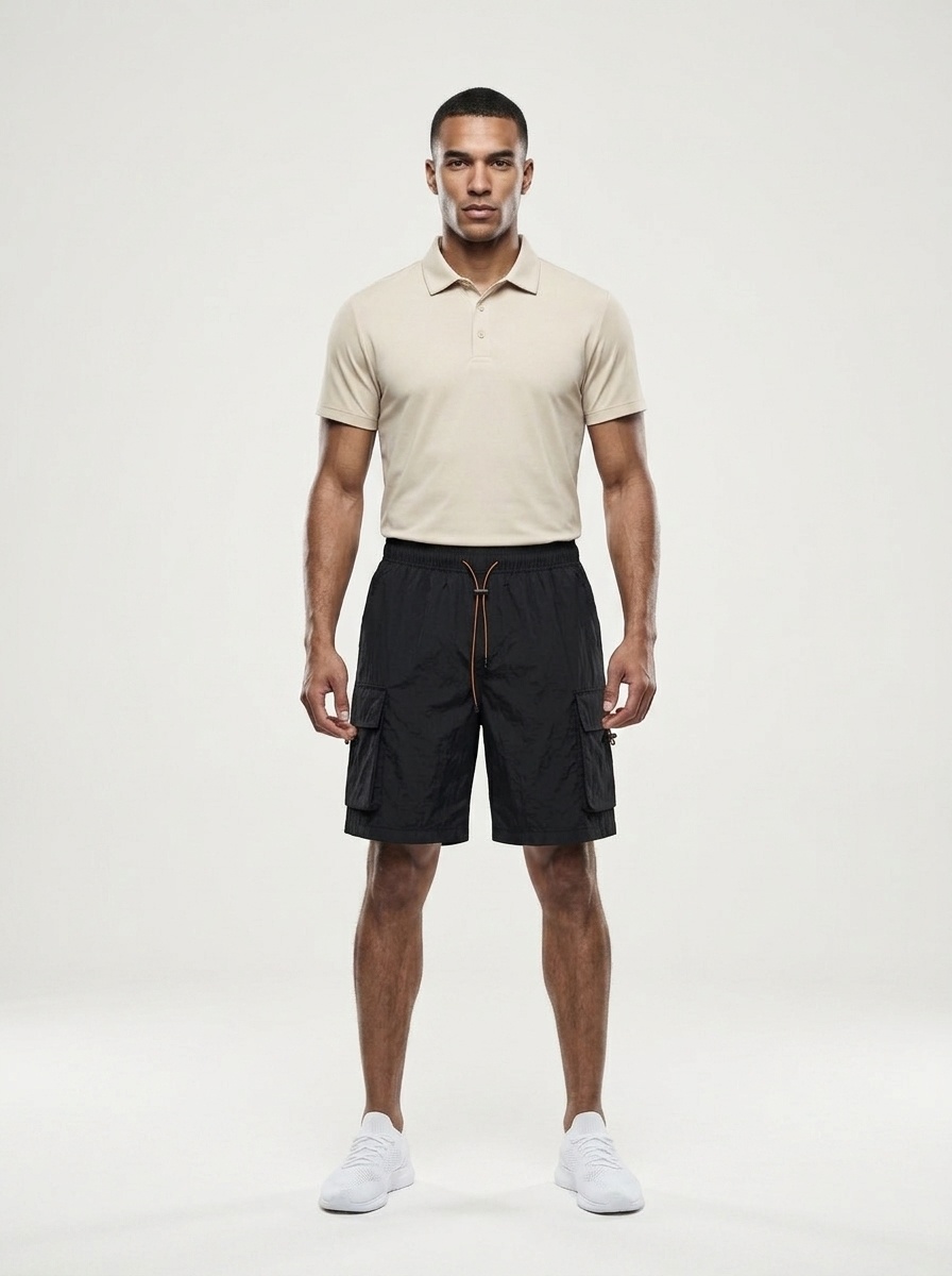 Pantalones cortos cargo ligeros para hombre con bolsillos y cordón ajustable.