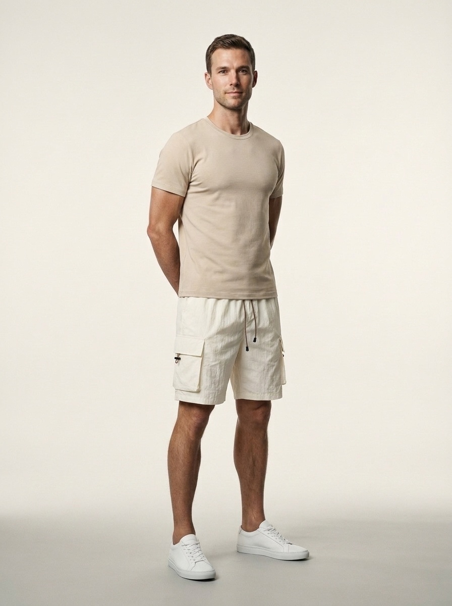 Pantalones cortos cargo ligeros para hombre con bolsillos y cordón ajustable.
