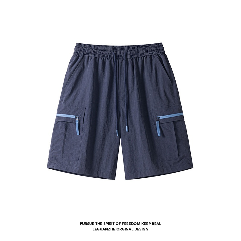 Pantalones cortos cargo informales para hombre con bolsillos con cremallera - Ropa deportiva