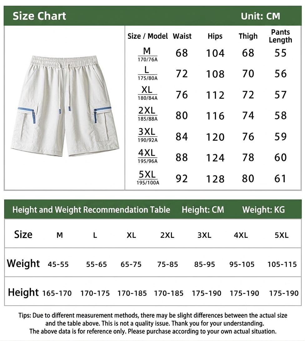 Pantalones cortos cargo informales para hombre con bolsillos con cremallera - Ropa deportiva