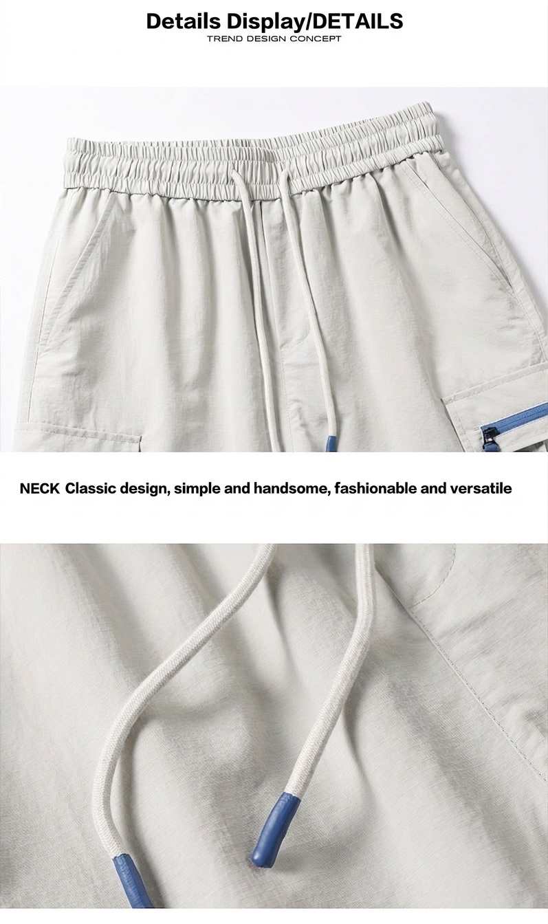Pantalones cortos cargo informales para hombre con bolsillos con cremallera - Ropa deportiva