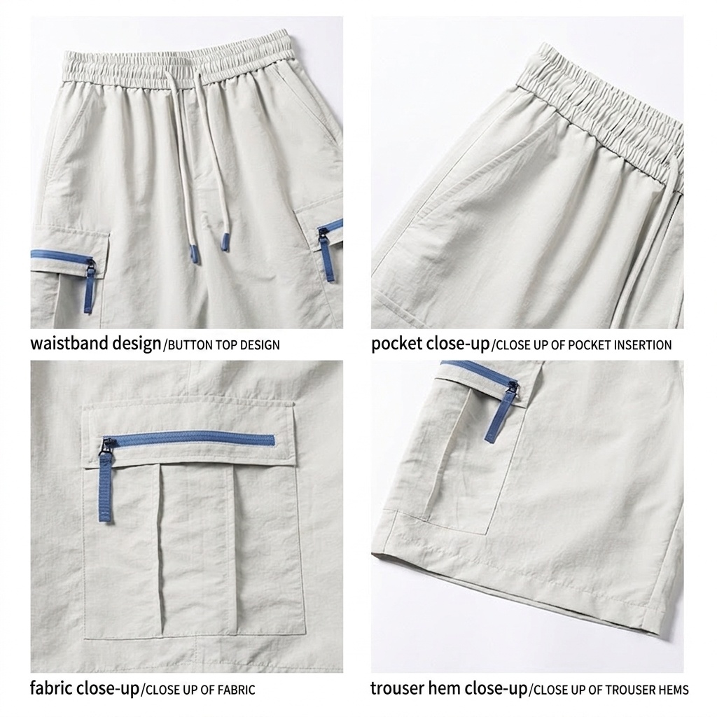 Pantalones cortos cargo informales para hombre con bolsillos con cremallera - Ropa deportiva