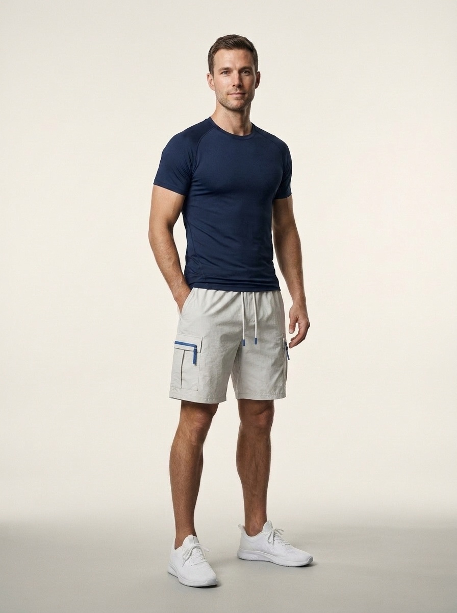 Pantalones cortos cargo informales para hombre con bolsillos con cremallera - Ropa deportiva