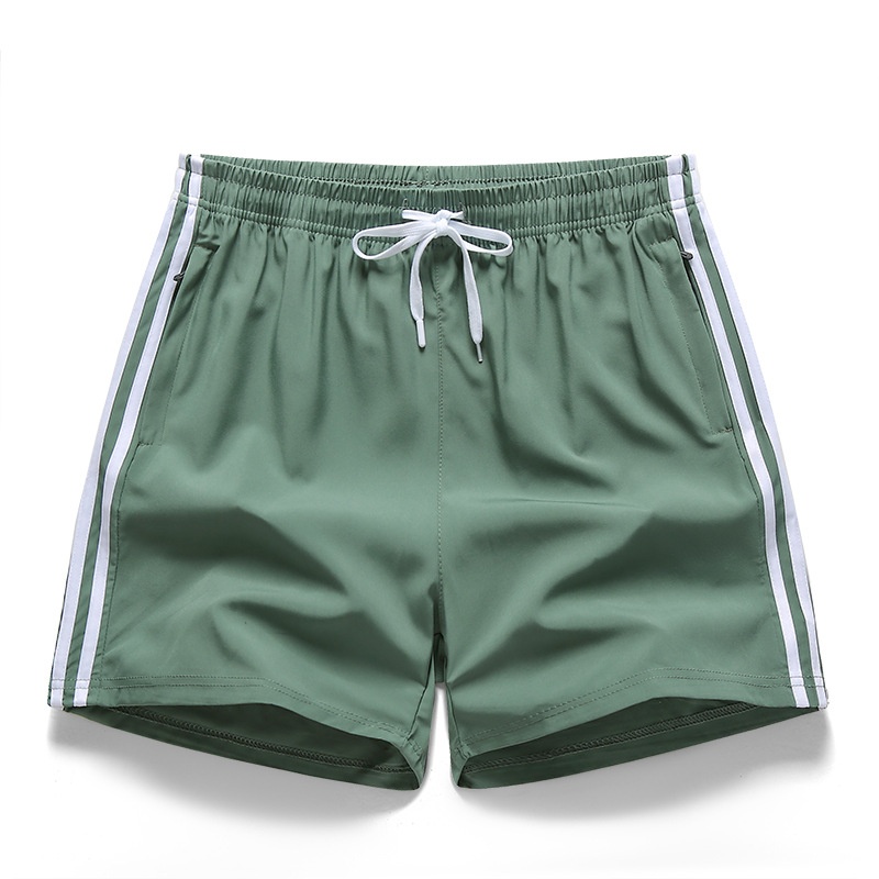 Pantalones cortos deportivos de hombre a rayas para gimnasio con bolsillos con cremallera.