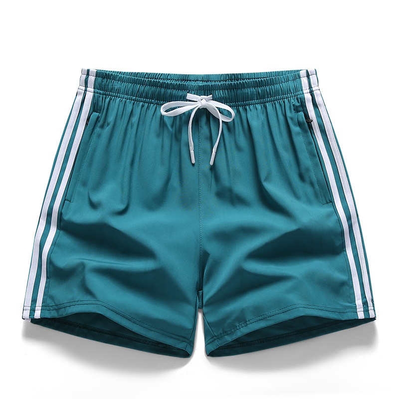Pantalones cortos deportivos de hombre a rayas para gimnasio con bolsillos con cremallera.