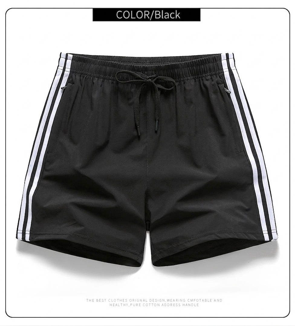 Pantalones cortos deportivos de hombre a rayas para gimnasio con bolsillos con cremallera.