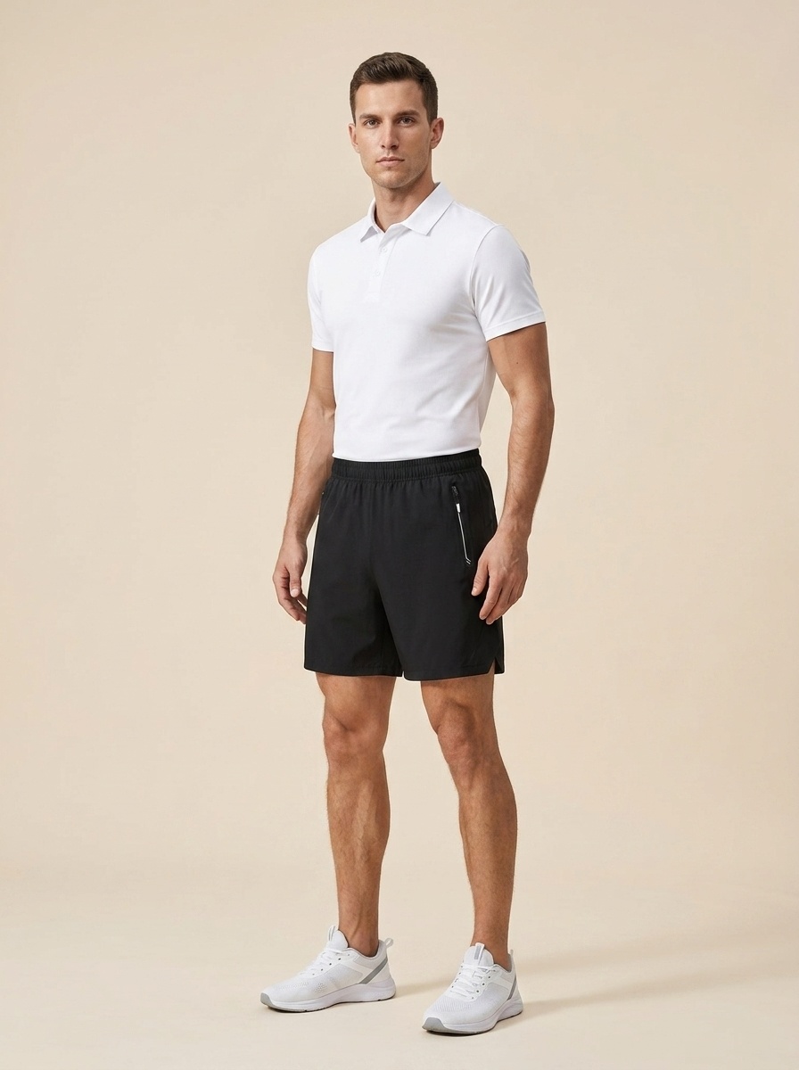 Pantalones cortos deportivos para hombre con bolsillos con cremallera.