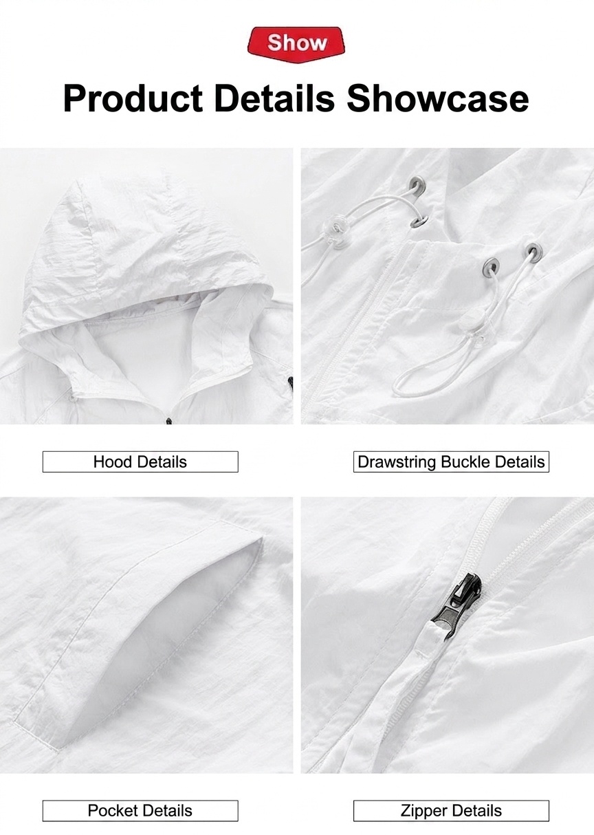 Veste unisexe légère à capuche avec traitement déperlant durable et protection solaire UPF50+