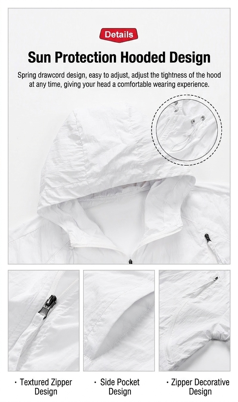 Veste unisexe légère à capuche avec traitement déperlant durable et protection solaire UPF50+
