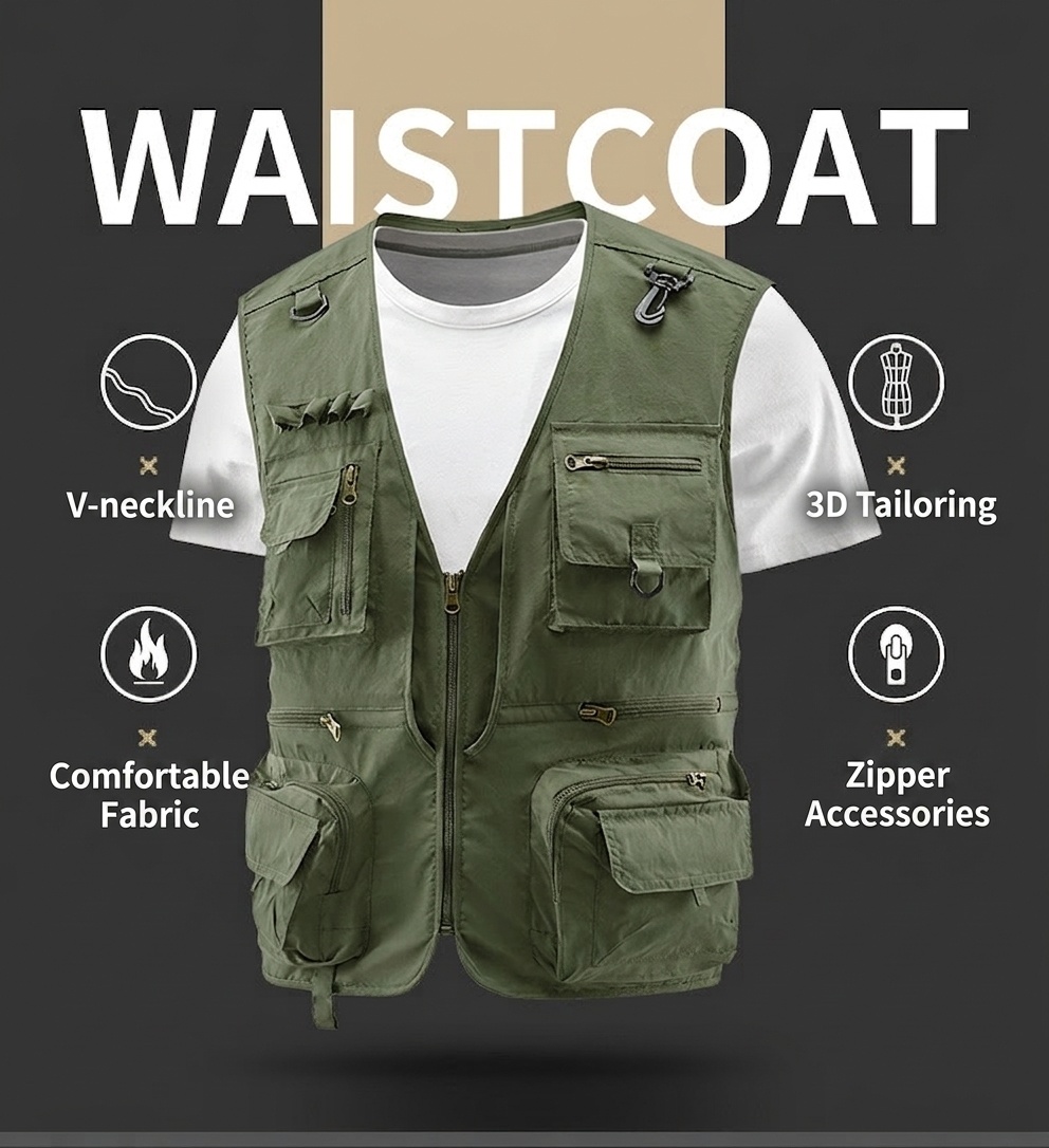 Gilet de pêche multipoches pour homme avec dos en filet