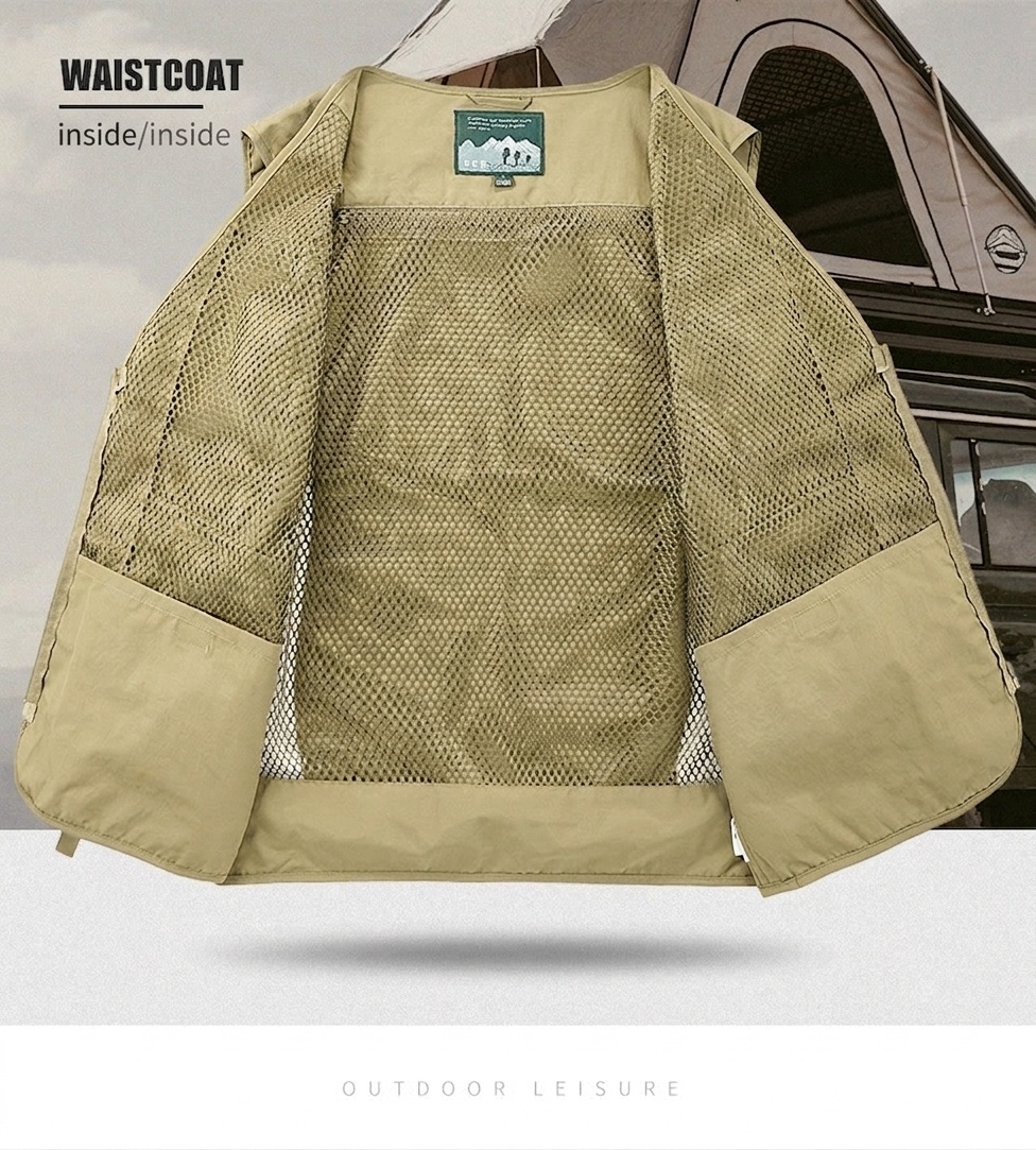 Gilet de pêche multipoches pour homme avec dos en filet