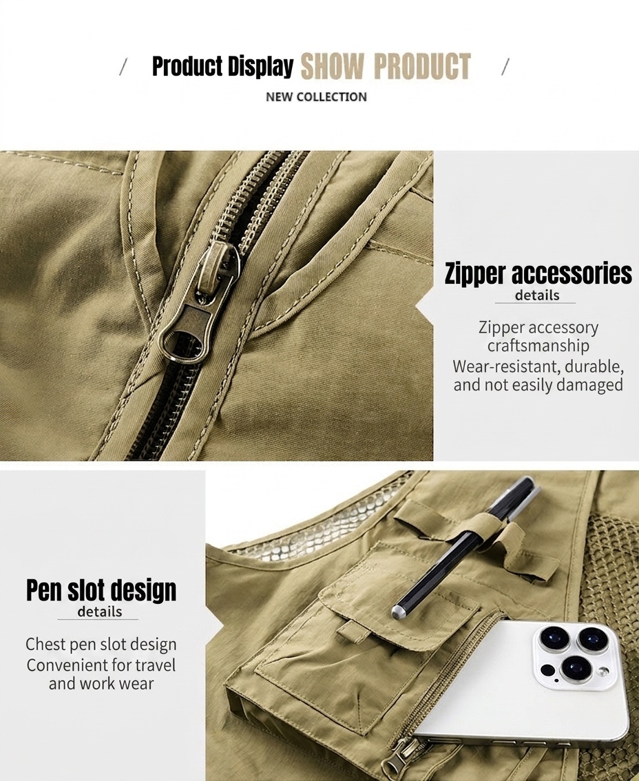Gilet de pêche multipoches pour homme avec dos en filet