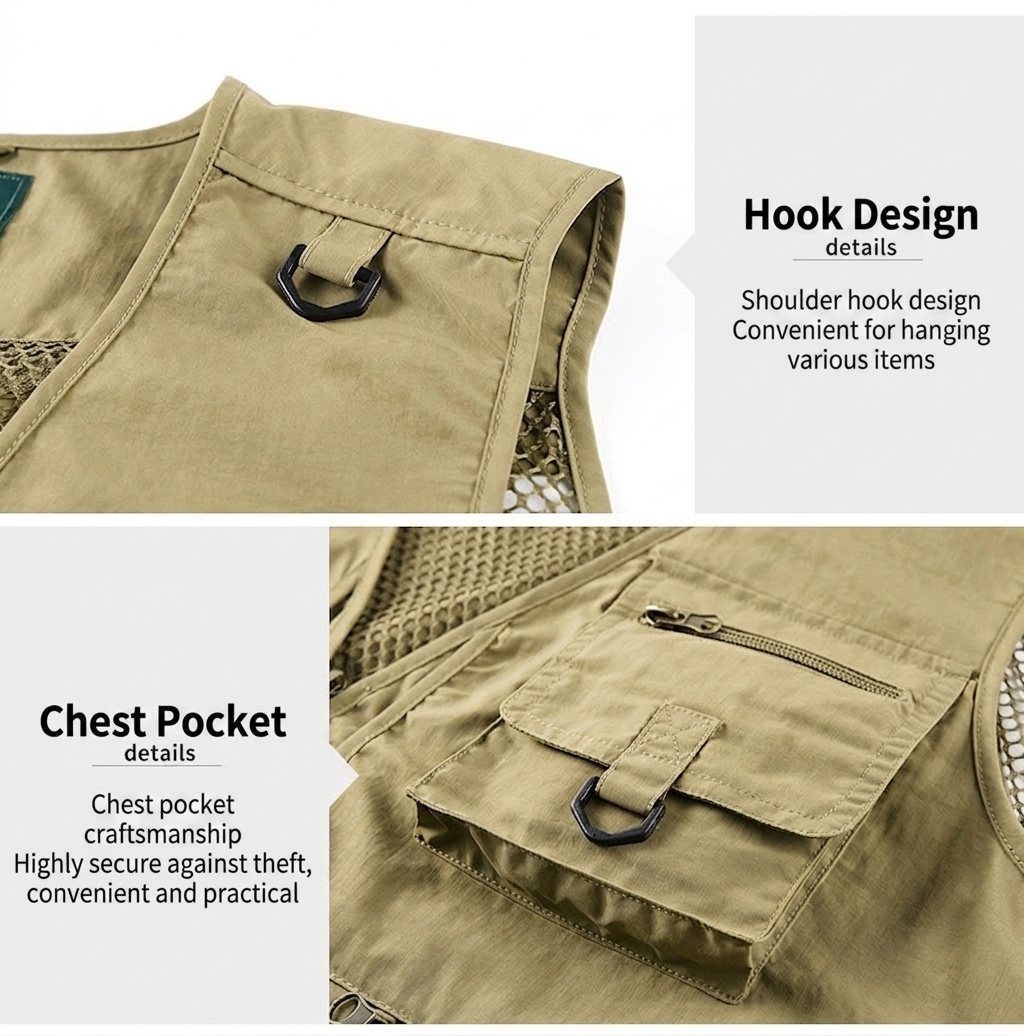Gilet de pêche multipoches pour homme avec dos en filet
