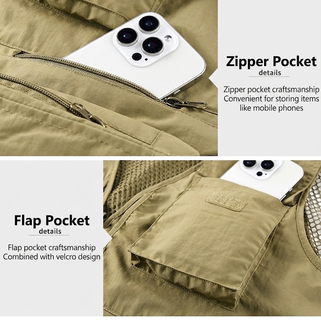 Gilet de pêche multipoches pour homme avec dos en filet