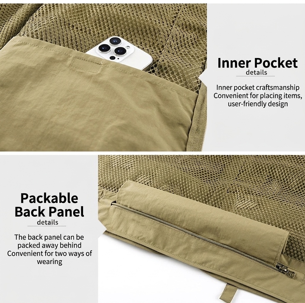Gilet de pêche multipoches pour homme avec dos en filet