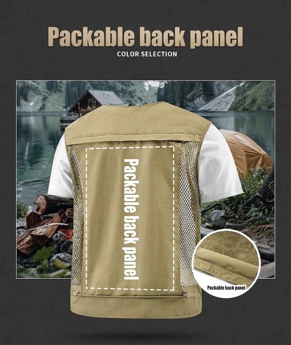 Gilet de pêche multipoches pour homme avec dos en filet
