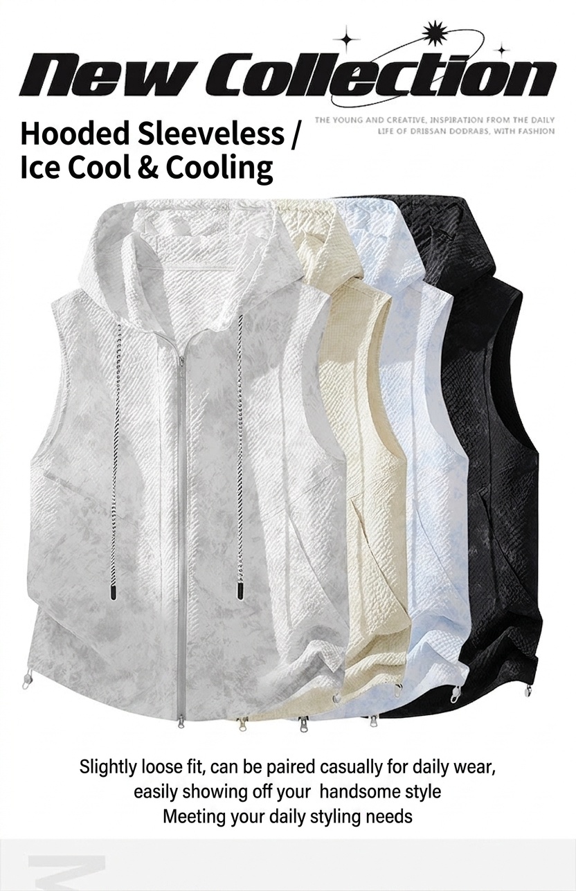 Chaleco ligero sin mangas con capucha para hombre, ideal para correr y actividades al aire libre.