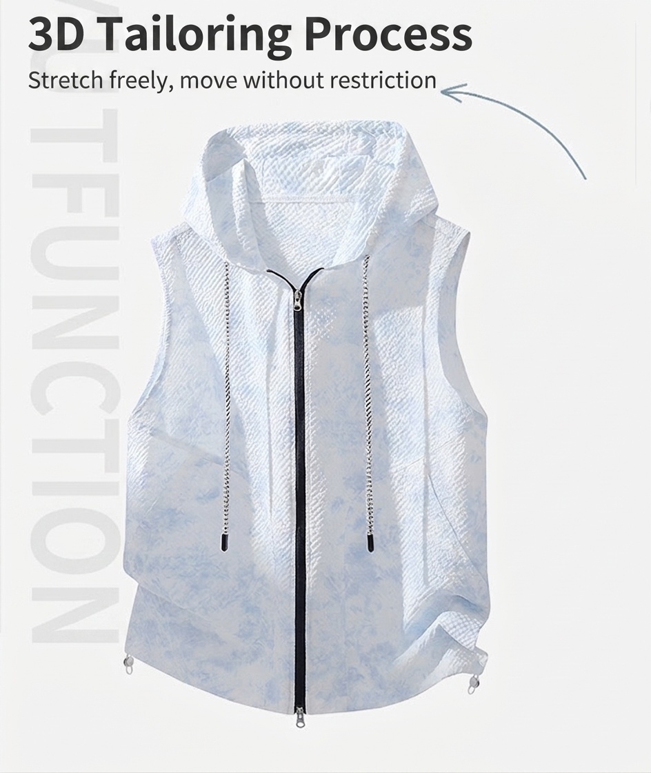 Chaleco ligero sin mangas con capucha para hombre, ideal para correr y actividades al aire libre.