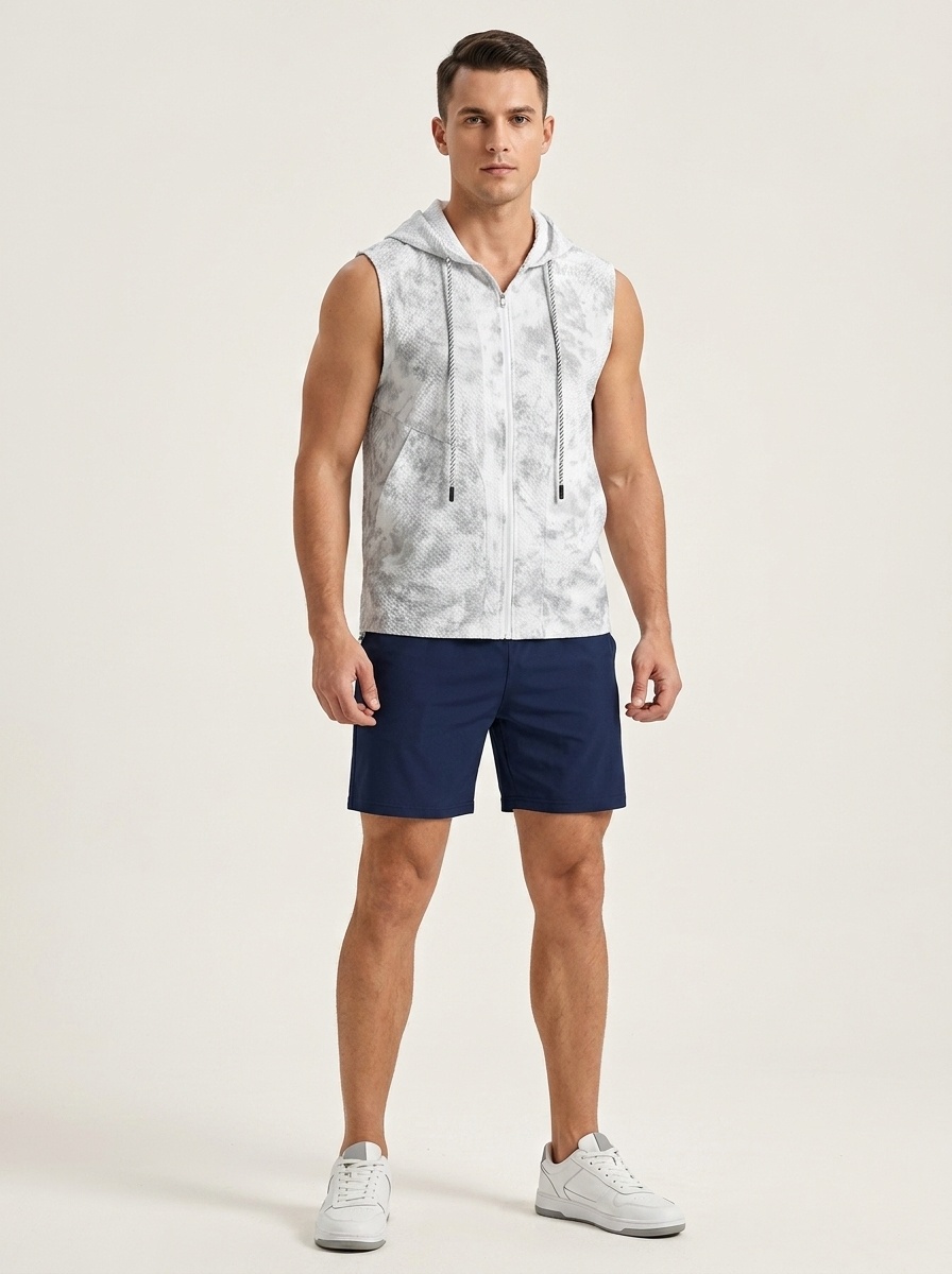 Chaleco ligero sin mangas con capucha para hombre, ideal para correr y actividades al aire libre.