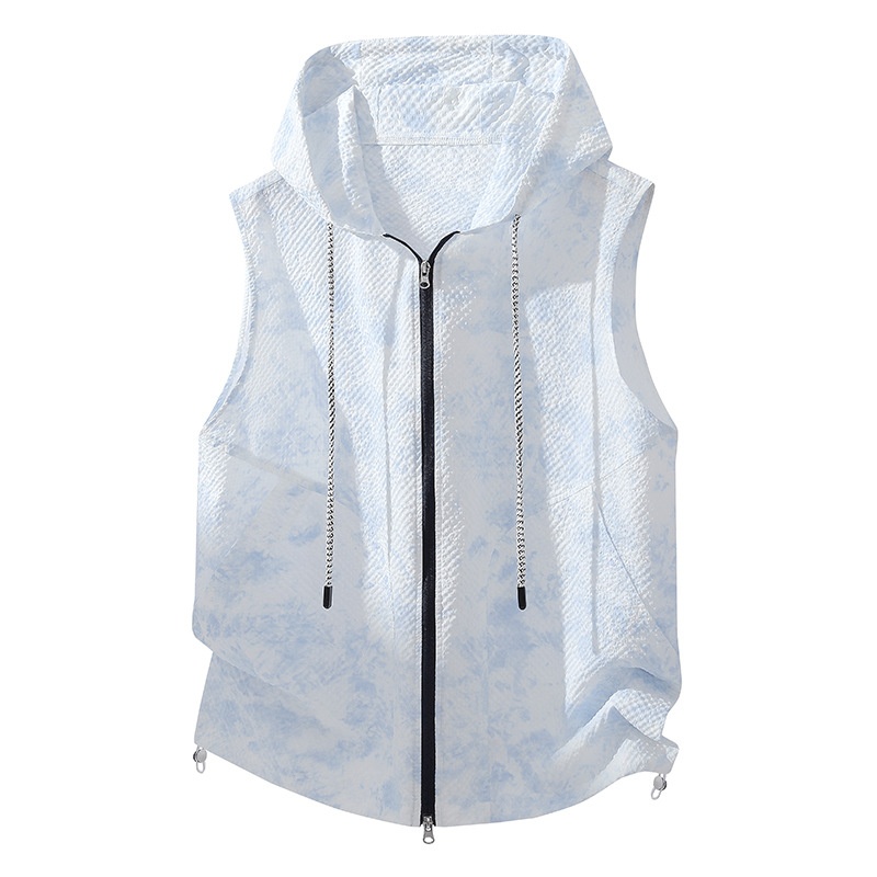 Chaleco ligero sin mangas con capucha para hombre, ideal para correr y actividades al aire libre.